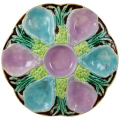 S. Fielding & Co English Majolica Turquoise and Pink Seaweed Footed Oyster Plate
