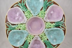 S. Fielding & Co. English Majolica Turquoise and Pink Seaweed Oyster Plate