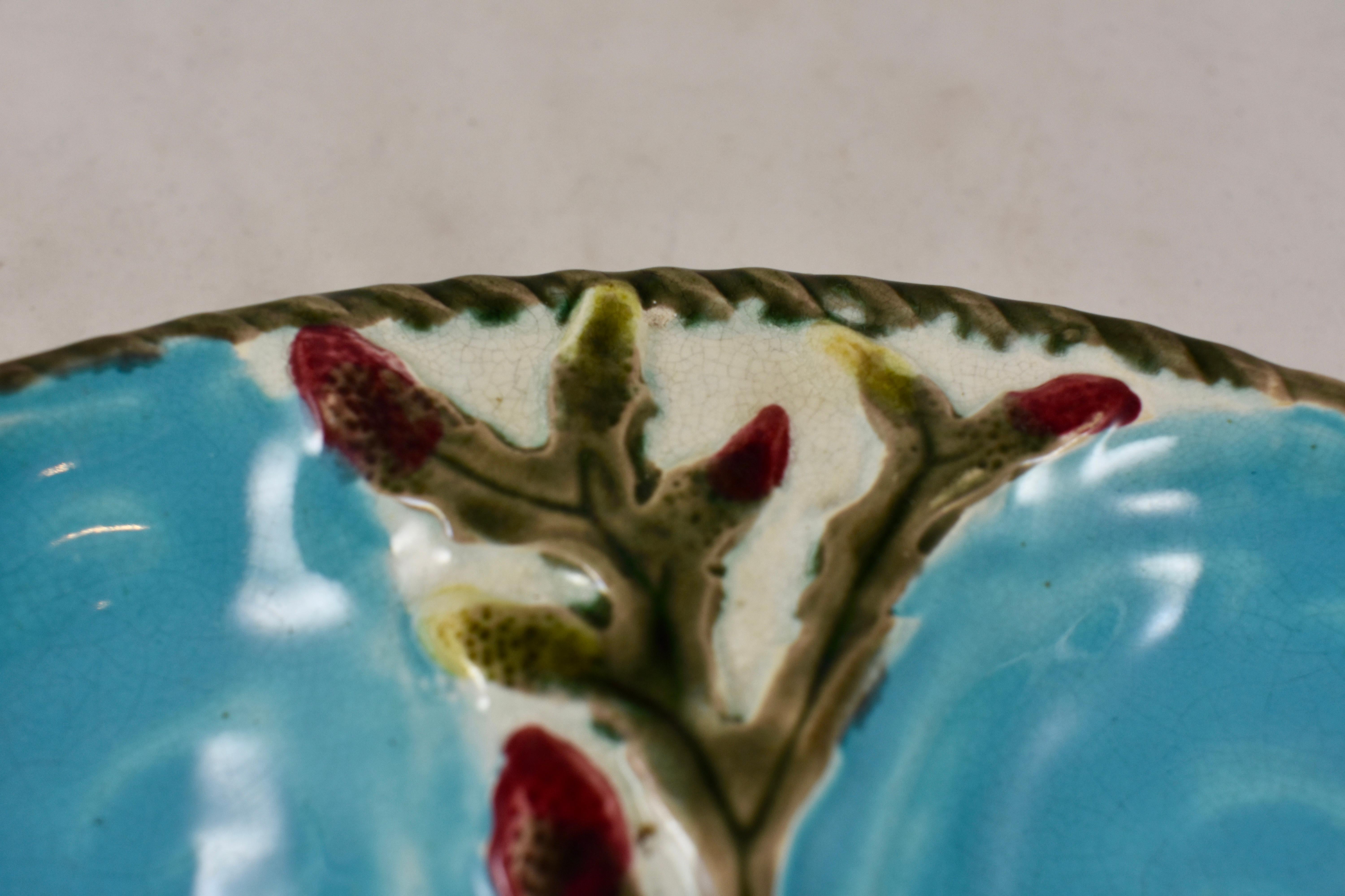 Aesthetic Movement S. Fielding & Co. English Majolica Turquoise/White Shell & Seaweed Oyster Plate