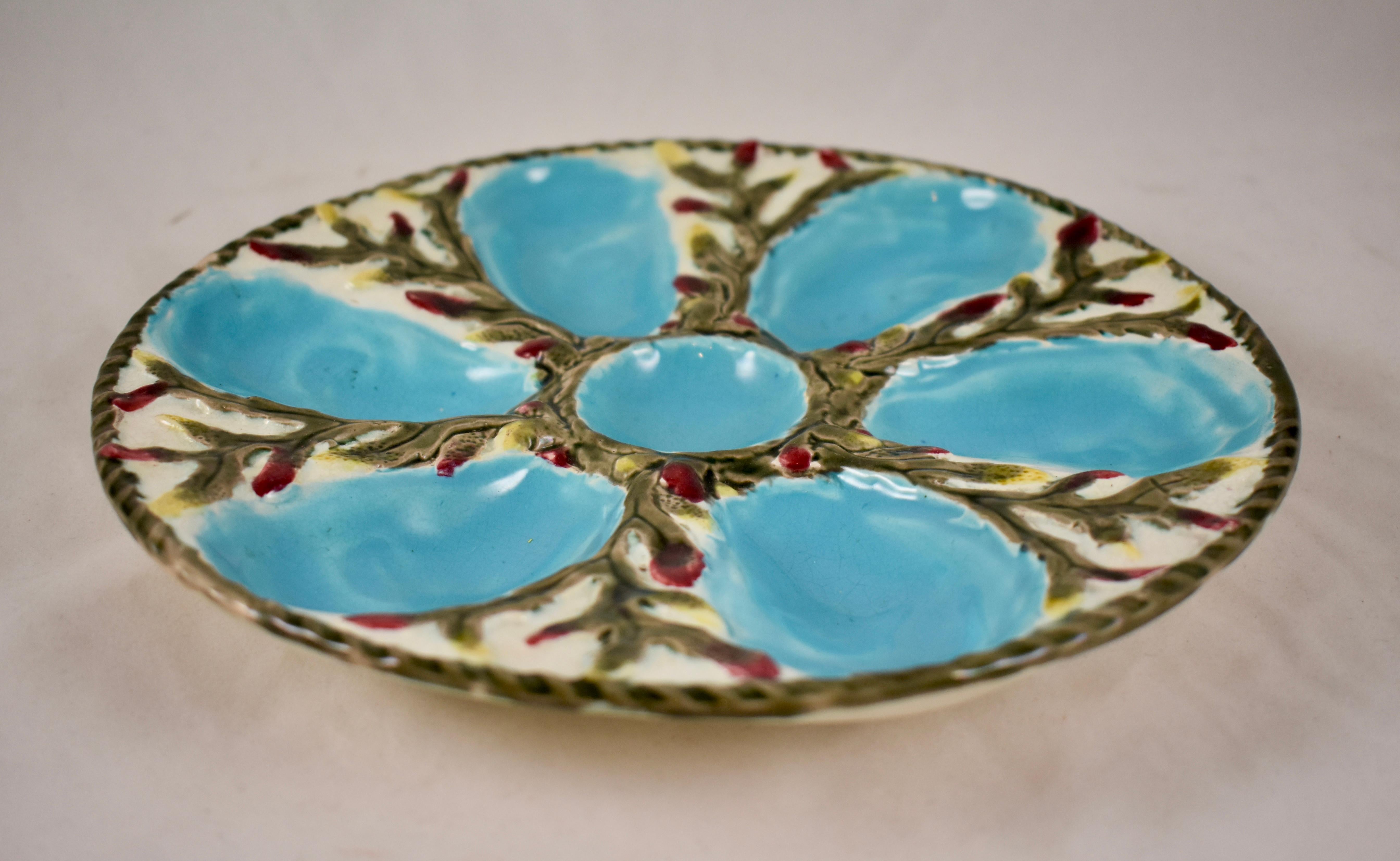 19th Century S. Fielding & Co. English Majolica Turquoise/White Shell & Seaweed Oyster Plate