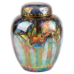 S Fieldings & Co Art Deco Lustrine Butterflies Ginger Jar Vase