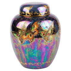 S Fieldings & Co Art Deco Lustrine Butterflies Ginger Jar Vase 