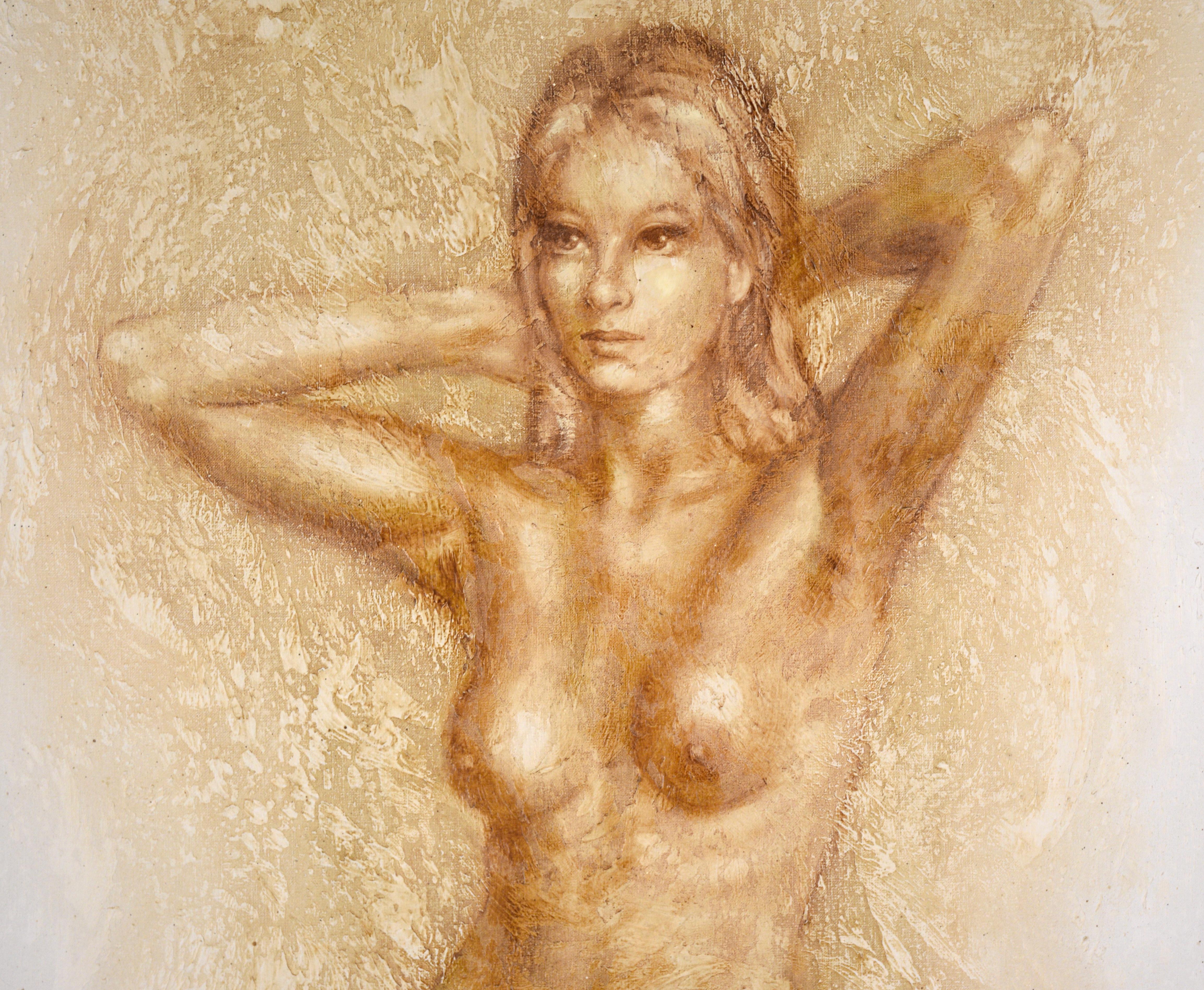 Standing Nude Woman - Acrylic on Canvas with Heavy Gesso - Painting by S Frank Aris