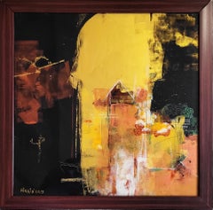 City Twilight, Oil on Acrylic, Black, Red, Yellow by Indian Artist "In Stock"