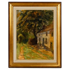 Peinture à l'huile belge d'une ferme belge signée S. Garnier