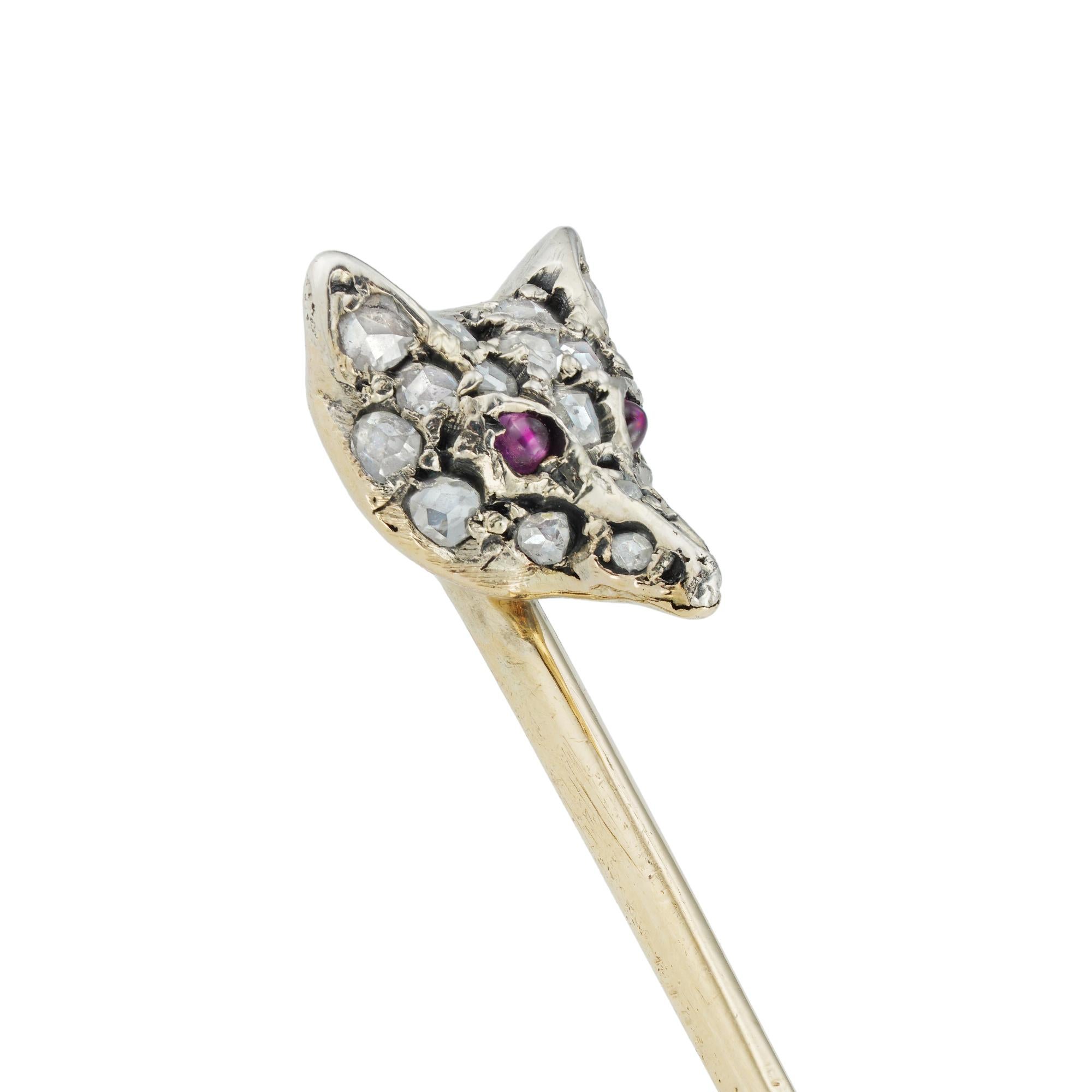 Late Victorian S/H A diamond set fox head stick pin