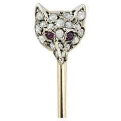 Antique S/H A diamond set fox head stick pin