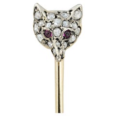 Antique S/H A diamond set fox head stick pin