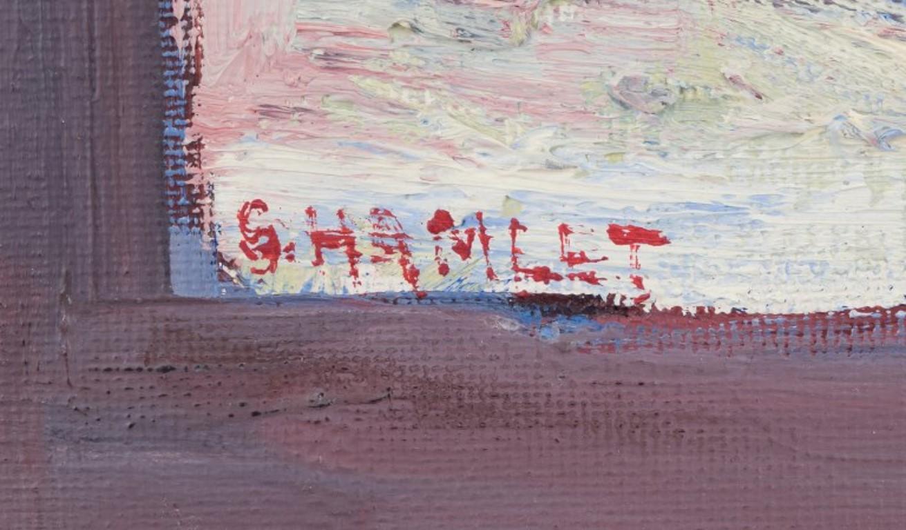 S. Hamlet, artista sueco. Óleo sobre tabla. Composición abstracta, 1971 en Excelente estado para la venta en København, Copenhagen
