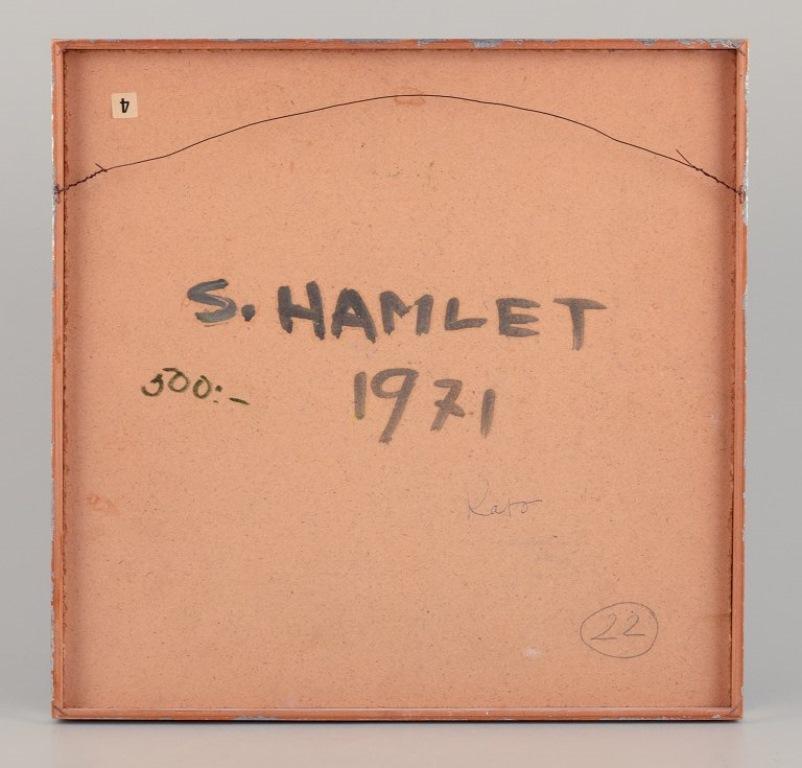Fin du 20e siècle S. Hamlet, artiste suédois. Huile sur planche. composition abstraite, 1971 en vente