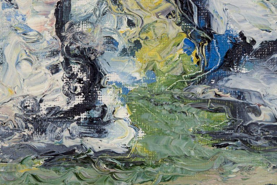 S. Hamlet, Swedish artist. Oil on painter's board.  Abstract composition. In Excellent Condition For Sale In Copenhagen, DK