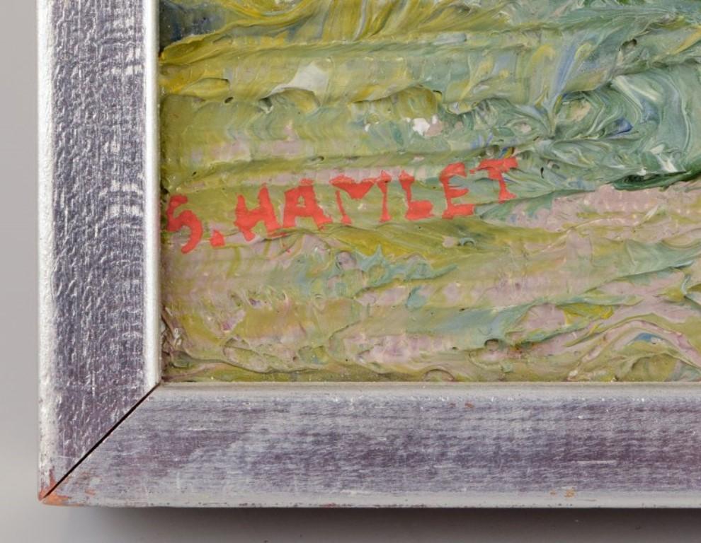 S. Hamlet, schwedischer Künstler. Öl auf Malerkarton.  Abstrakte Zusammensetzung. im Zustand „Hervorragend“ im Angebot in Copenhagen, DK