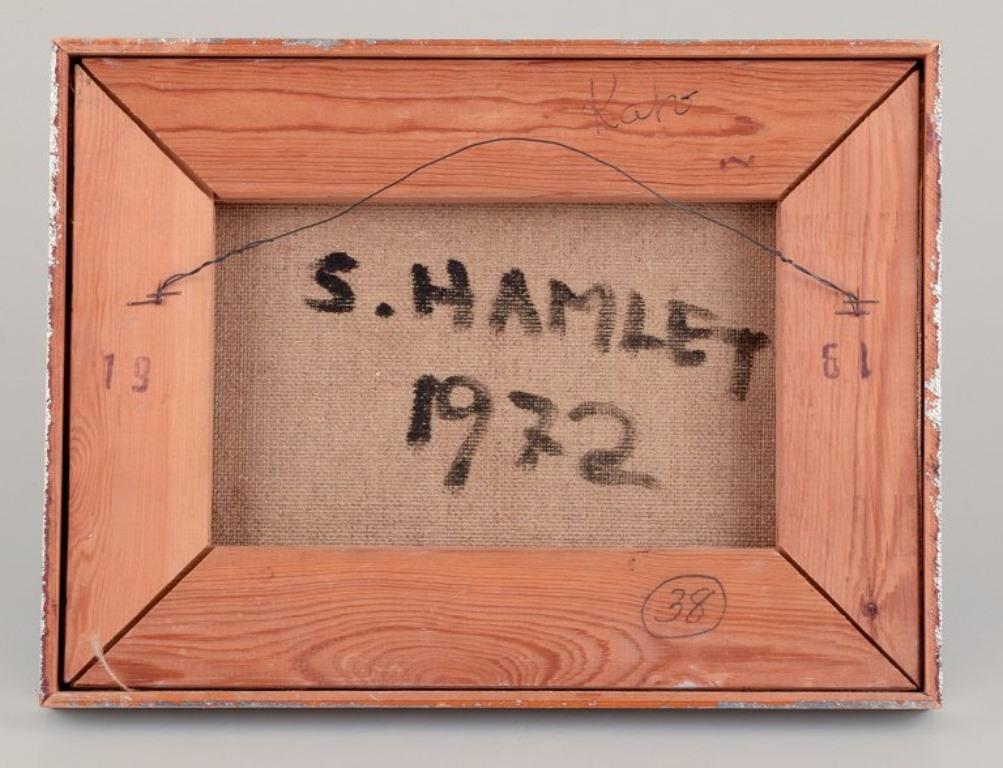 Fin du 20e siècle S. Hamlet, artiste suédois. Huile sur carton de peintre.  Composition abstraite. en vente
