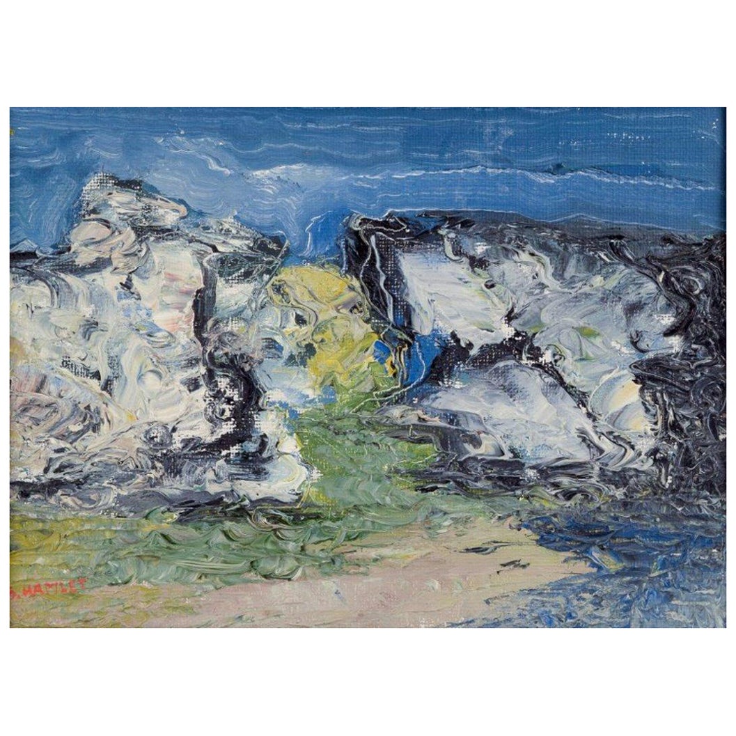 S. Hamlet, artista sueco. Óleo sobre tabla de pintor.  Composición abstracta.