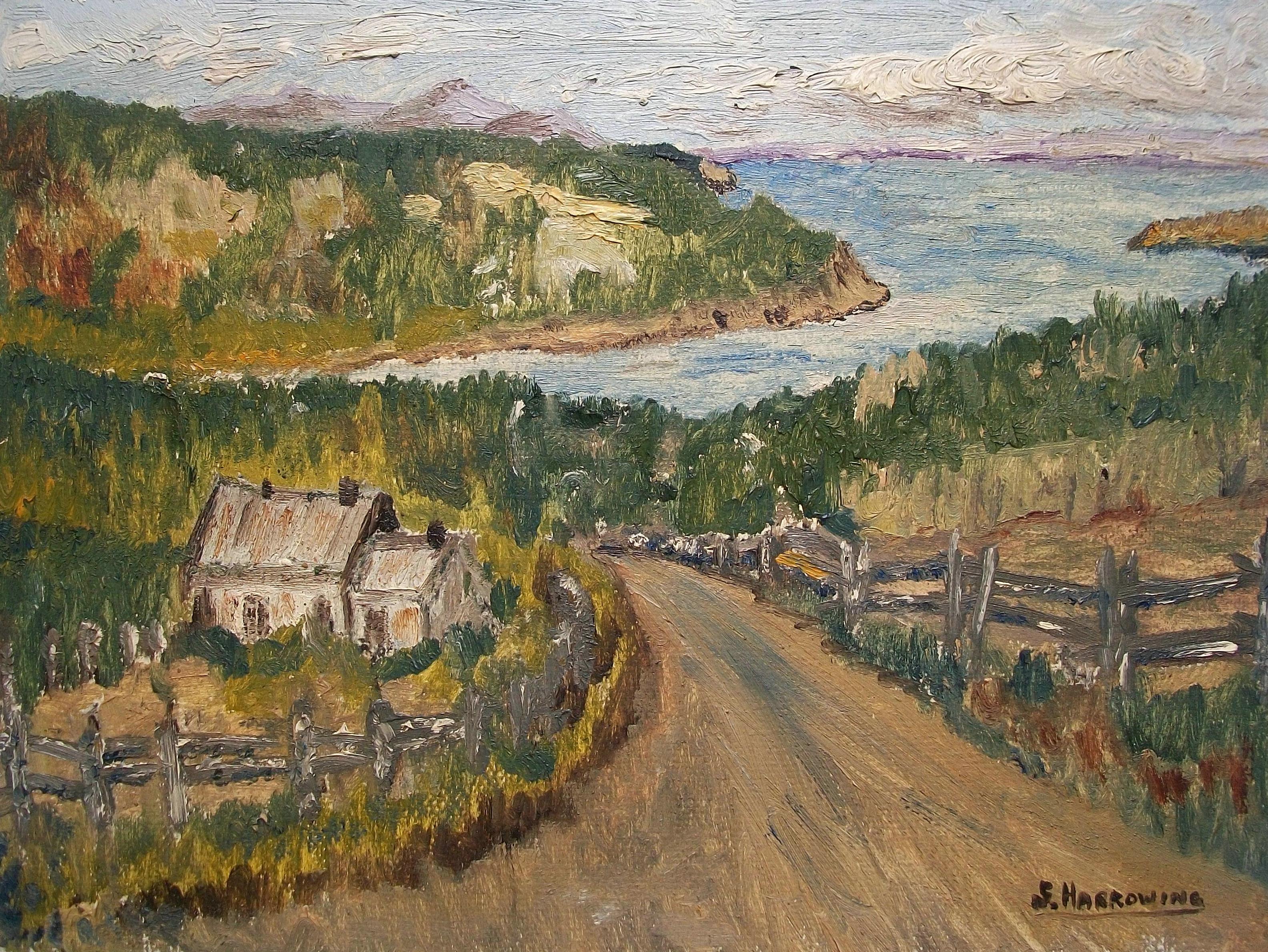 Expressionist S. HARROWING - 'Baie St. Paul, Que.' - Landscape Oil Painting - Canada - C. 1962 For Sale