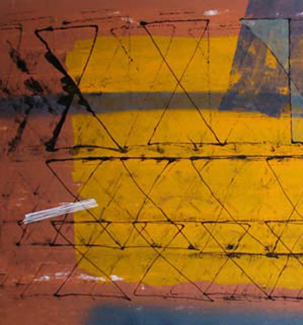 Abstrakt Abstrakt, Mischtechnik, Schwarz, Braun, Safran, Grau von indischer Künstler „In Stock““ – Painting von S. Harsha Vardhana