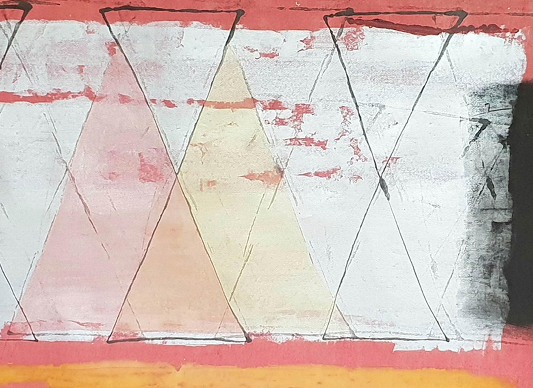Abstraktes abstraktes Gemälde, Mischtechnik auf Papier, Rot,liver, gelbe Farben „ “Auf Lager““ im Angebot 4