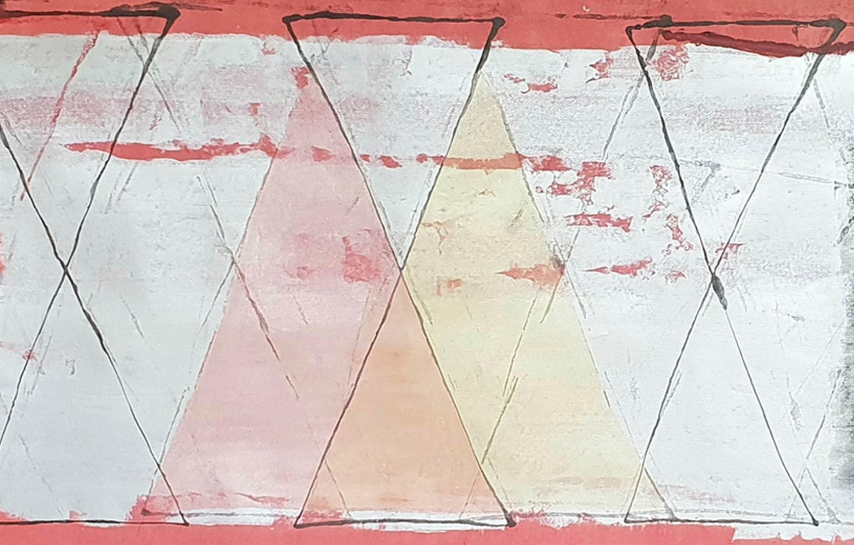 Abstraktes abstraktes Gemälde, Mischtechnik auf Papier, Rot,liver, gelbe Farben „ “Auf Lager““ (Zeitgenössisch), Mixed Media Art, von S. Harsha Vardhana