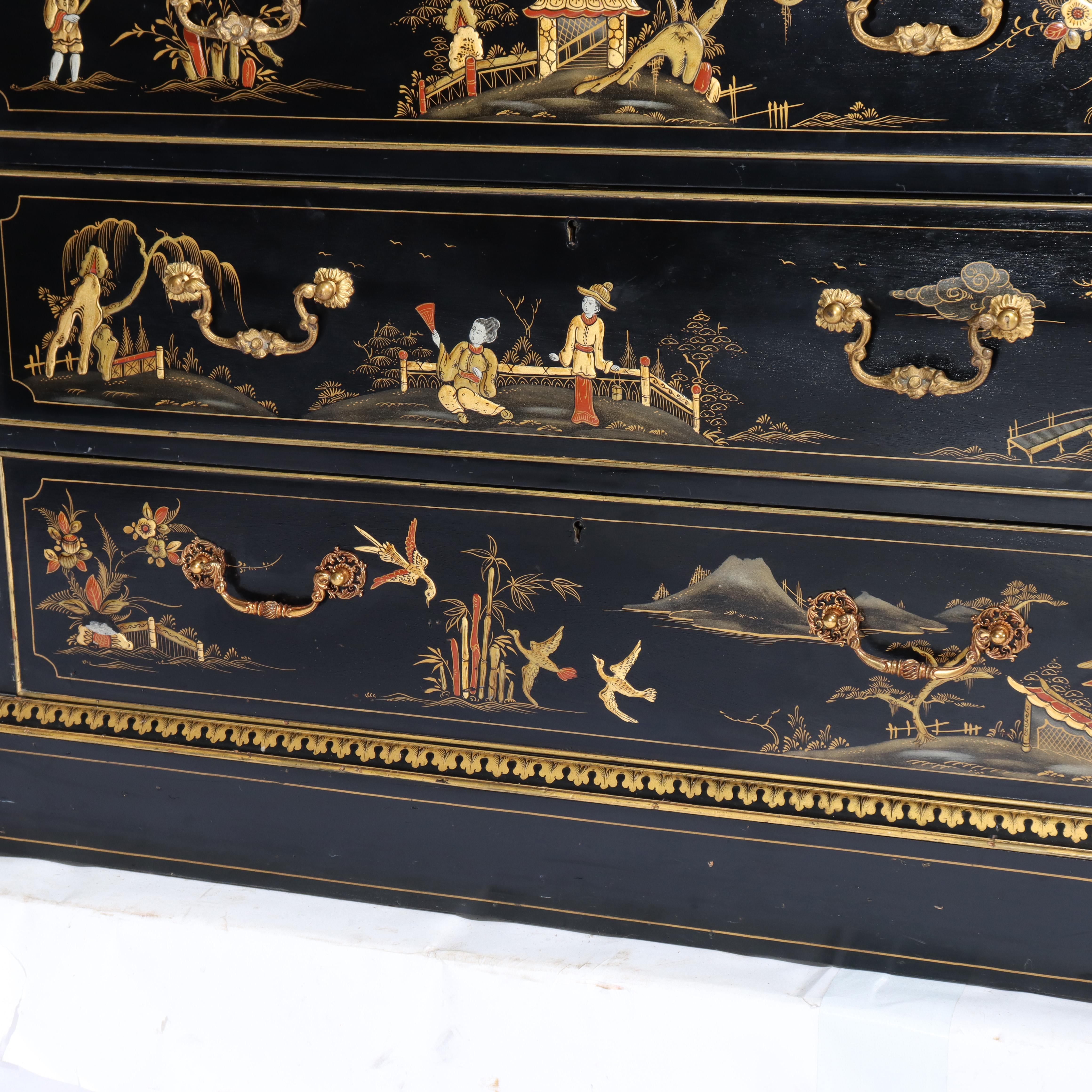 S. I. Hill & Co. Credenza inglese decorata a cineserie ebanizzata e dorata del 1930 ca. in vendita 4