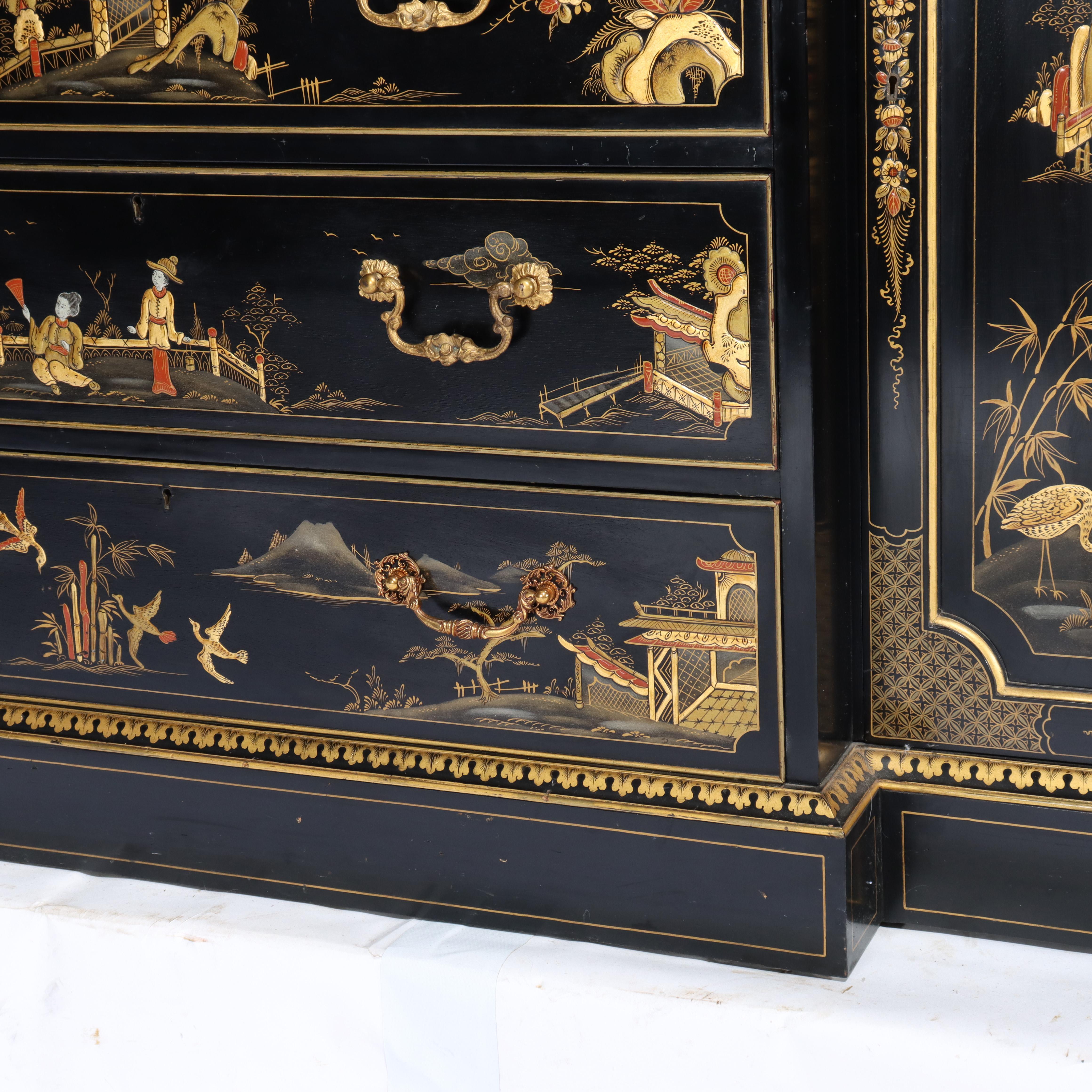 Vetro S. I. Hill & Co. Credenza inglese decorata a cineserie ebanizzata e dorata del 1930 ca. in vendita