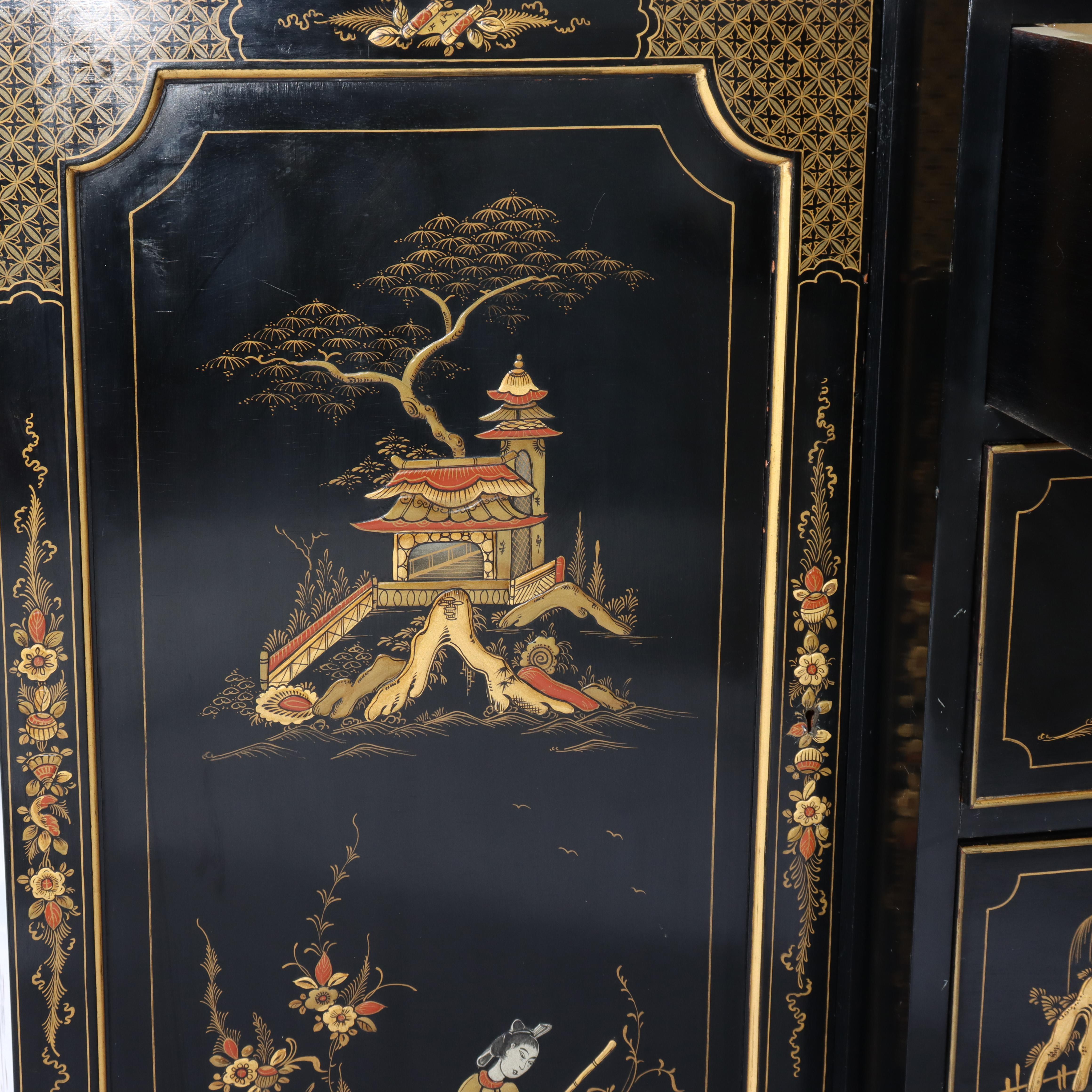S. I. Hill & Co. Credenza inglese decorata a cineserie ebanizzata e dorata del 1930 ca. in vendita 2