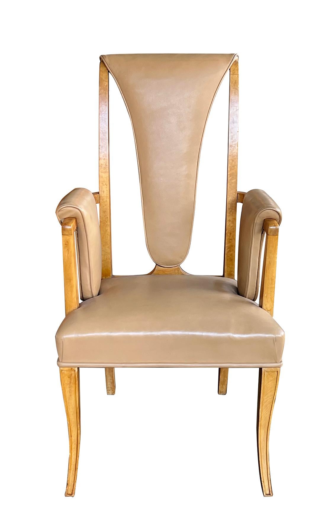 S. Hille & Company, London; Eight English Art Deco Birdseye Maple Dining Chairs In Good Condition For Sale In San Francisco, CA