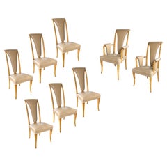 S. Hille & Company, London; Eight English Art Deco Birdseye Maple Dining Chairs