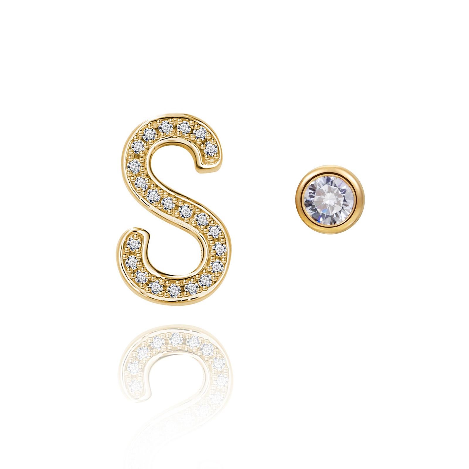 Modern S Initial Bezel Mismatched Earrings For Sale