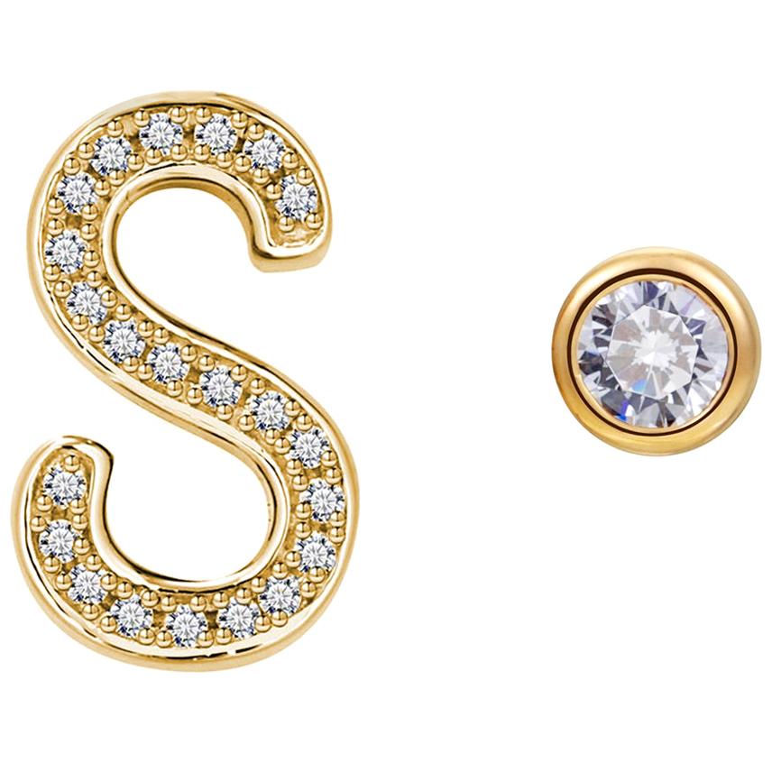 S Initial Bezel Mismatched Earrings For Sale