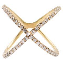 S. Kashi Ladies 14K Yellow Gold Cross “X” Diamond Cocktail Ring