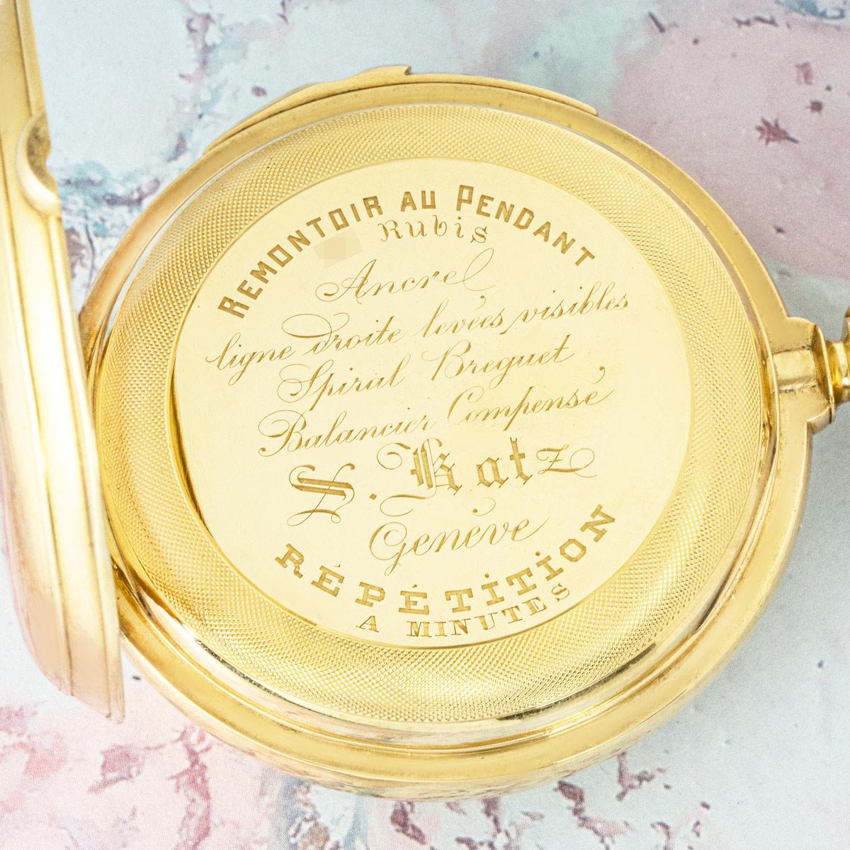 S. Katz Geneve. Un raro Mezzo Cacciatore d'oro Ripetizione minuti C1890 in vendita 2