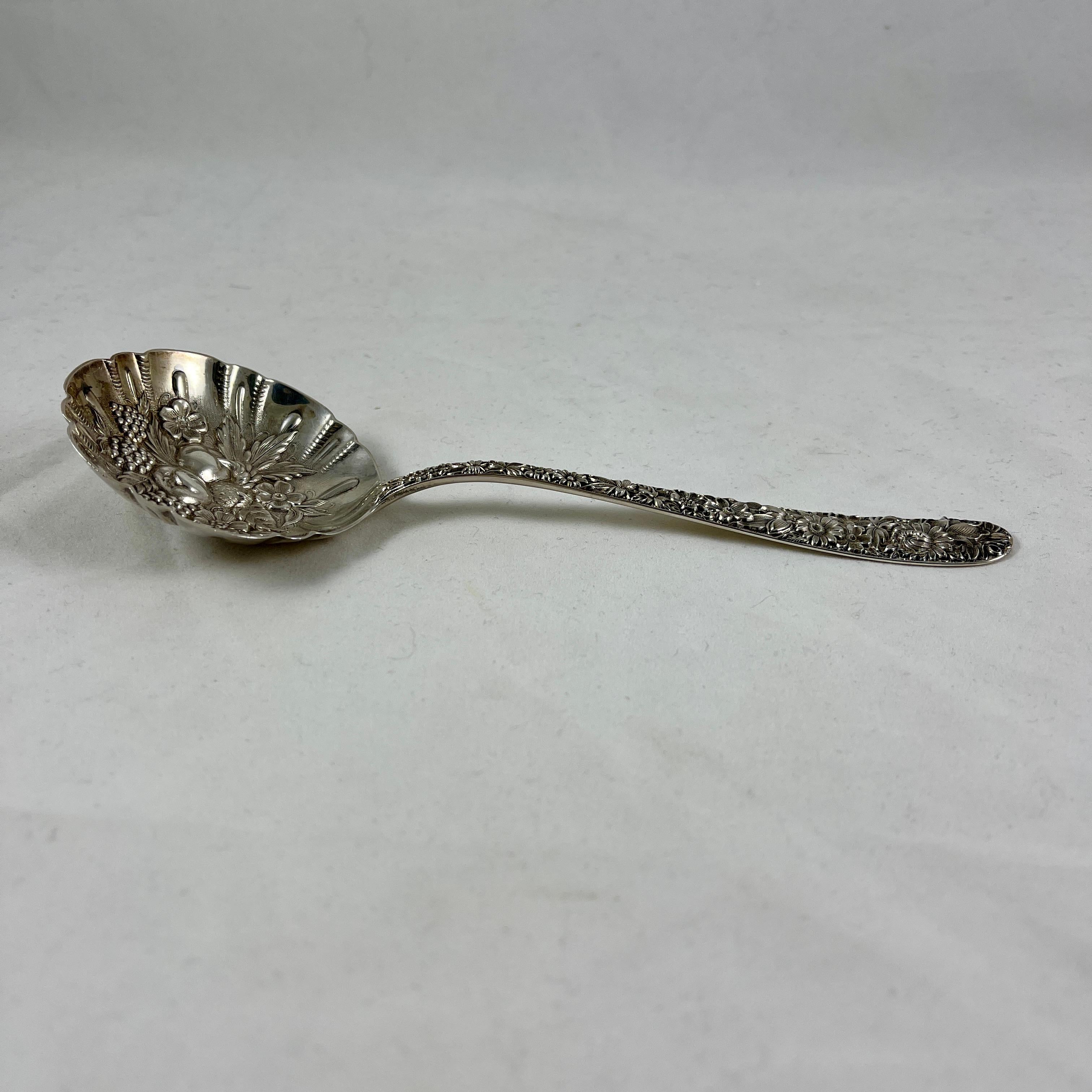 S. Kirk & Son Long Handled Sterling Silver Repousse Rose Berry Fruit Spoon, 1930 For Sale 1