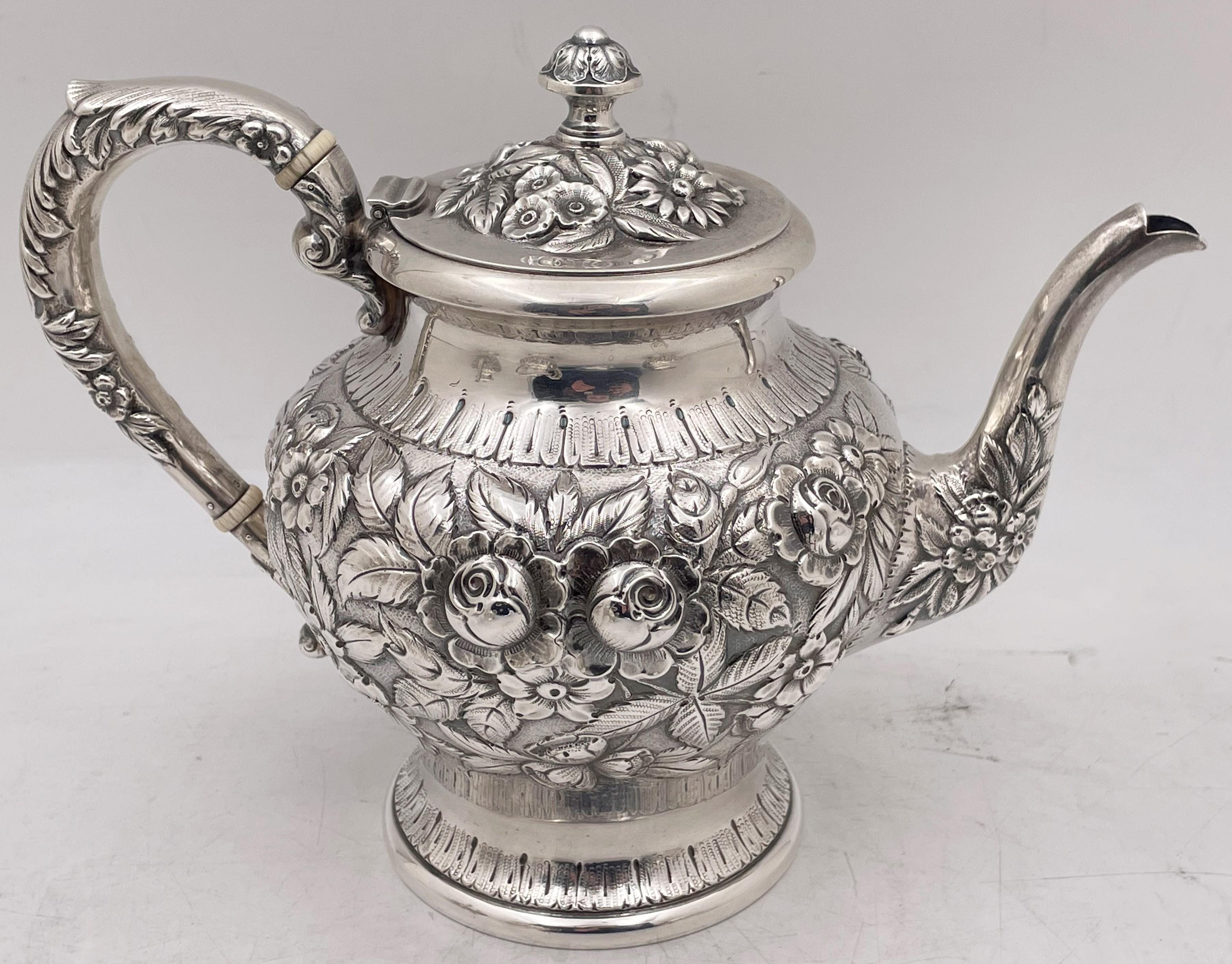 S. Kirk & Son Repousse Sterling Silver 6-Piece Tea & Coffee Set with Tray For Sale 1