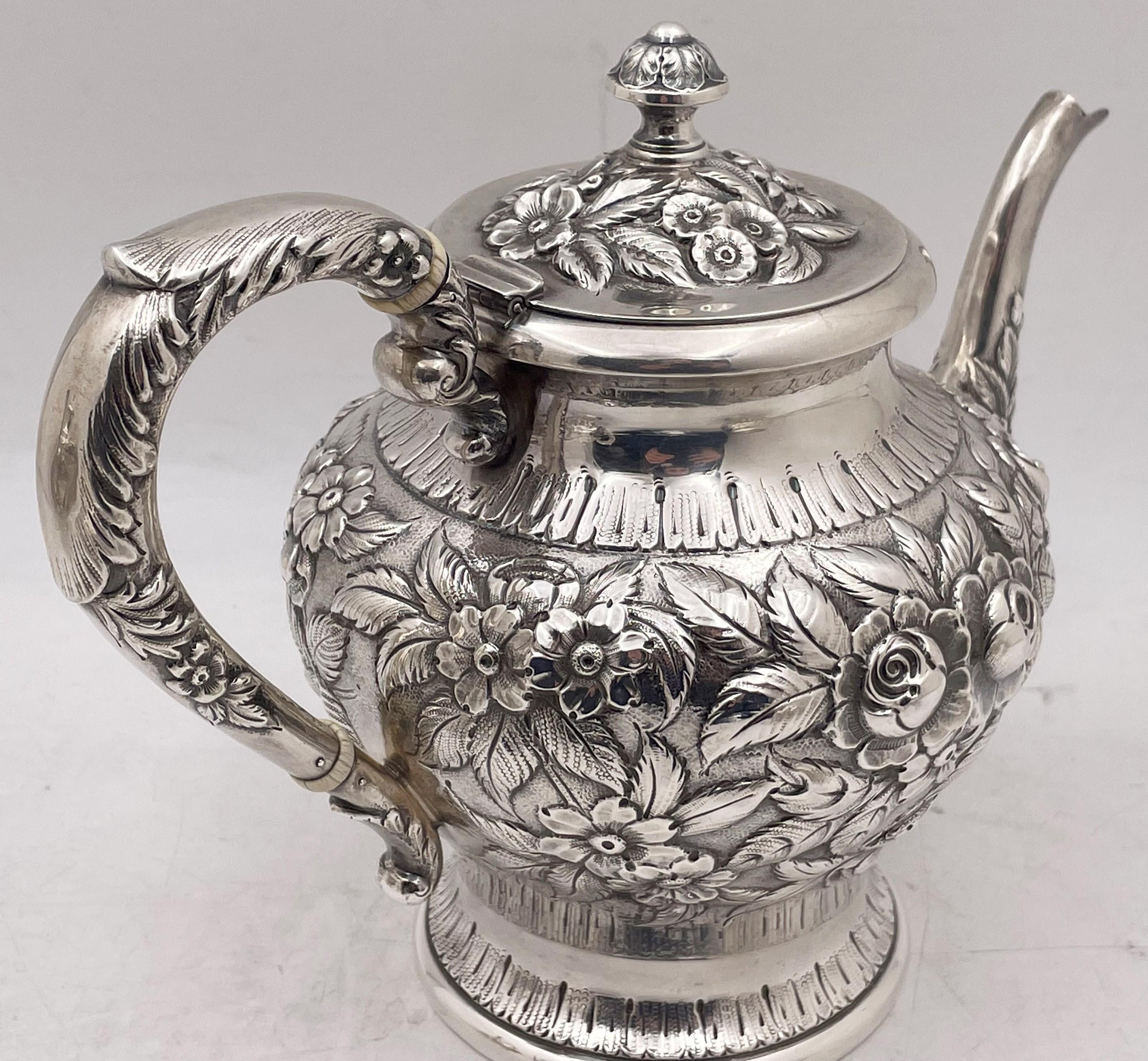 S. Kirk & Son Repousse Sterling Silver 6-Piece Tea & Coffee Set with Tray For Sale 2