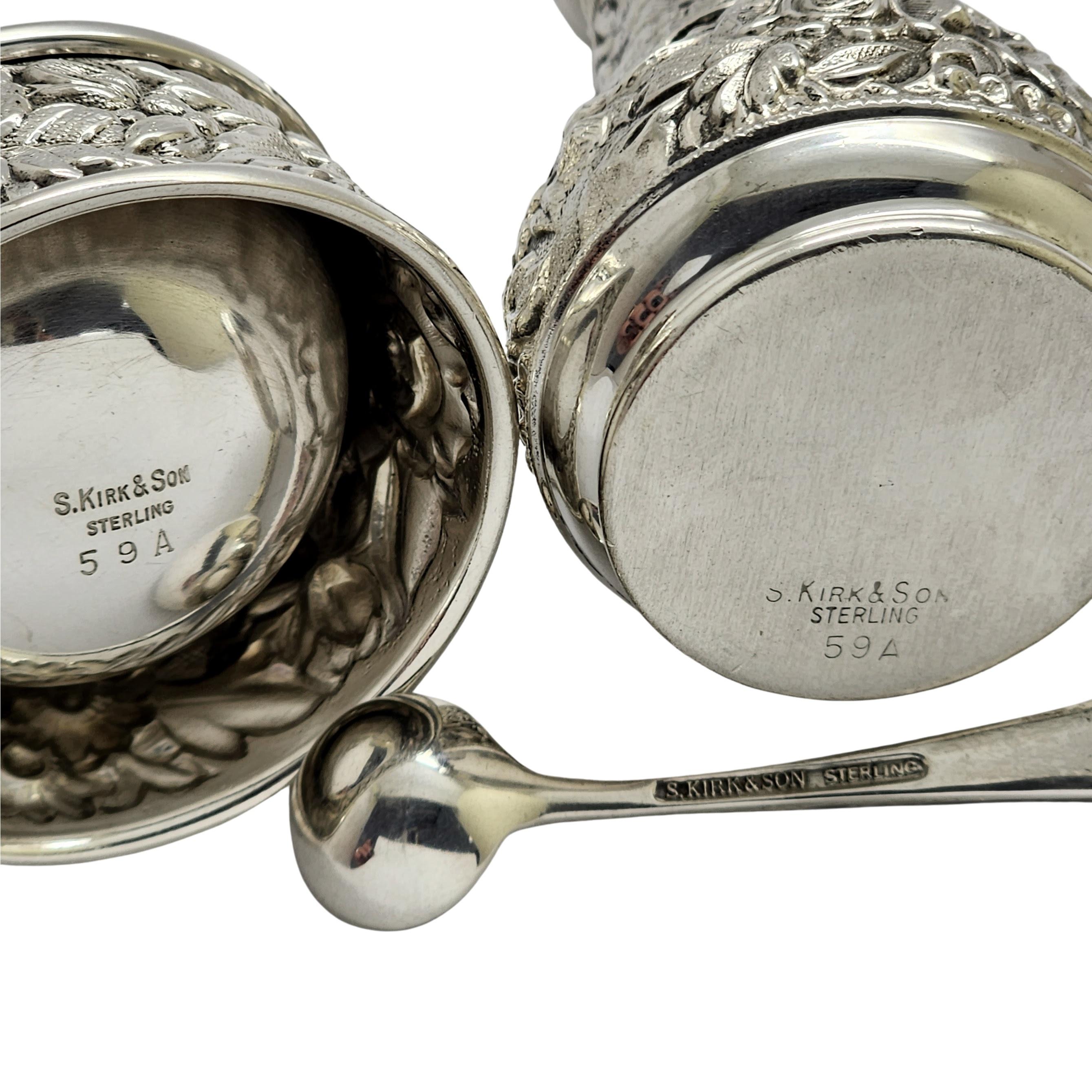 S Kirk & Son Sterling 59A Repousse Salt Cellar with Spoon and Pepper Shaker 1