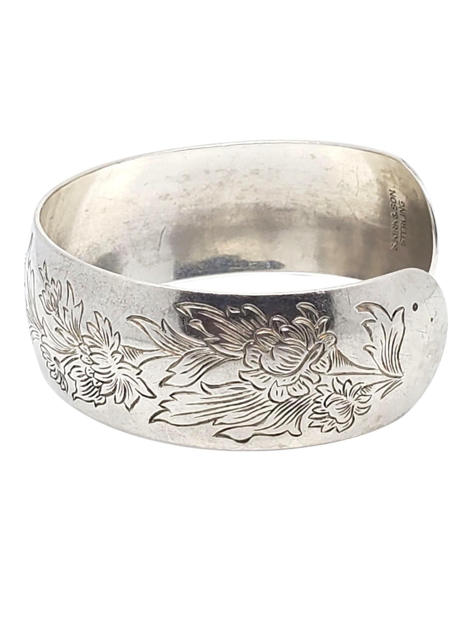 S. Kirk & Son Bracelet manchette en argent chrysanthème #21555 Bon état - En vente à Washington Depot, CT