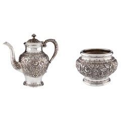 Vintage S Kirk & Son Sterling Silver Hand-Chased Repousse Tea Pot and Waste Bowl Set