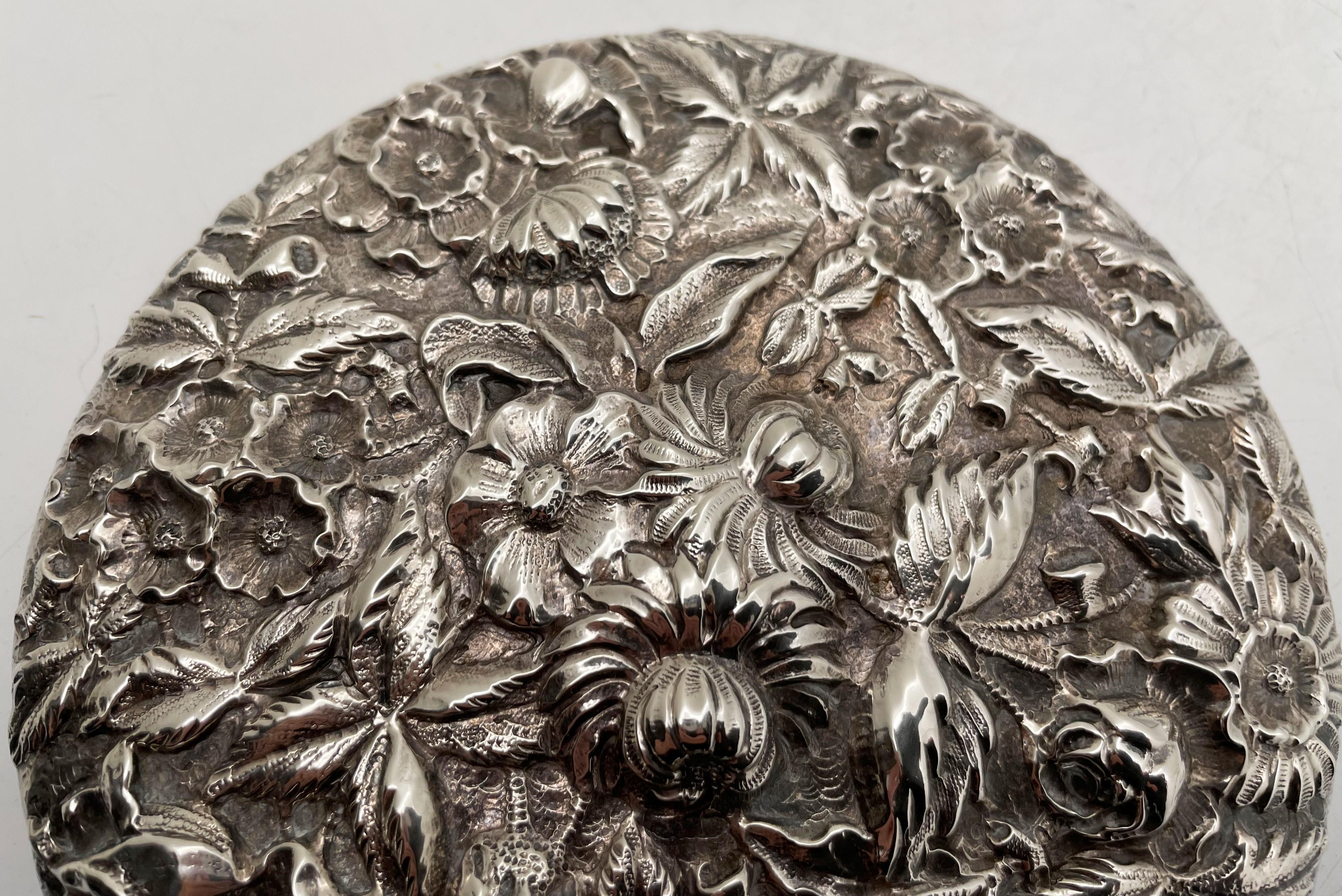 American S Kirk & Son Sterling Silver Repousse 19th Century Hand Mirror For Sale