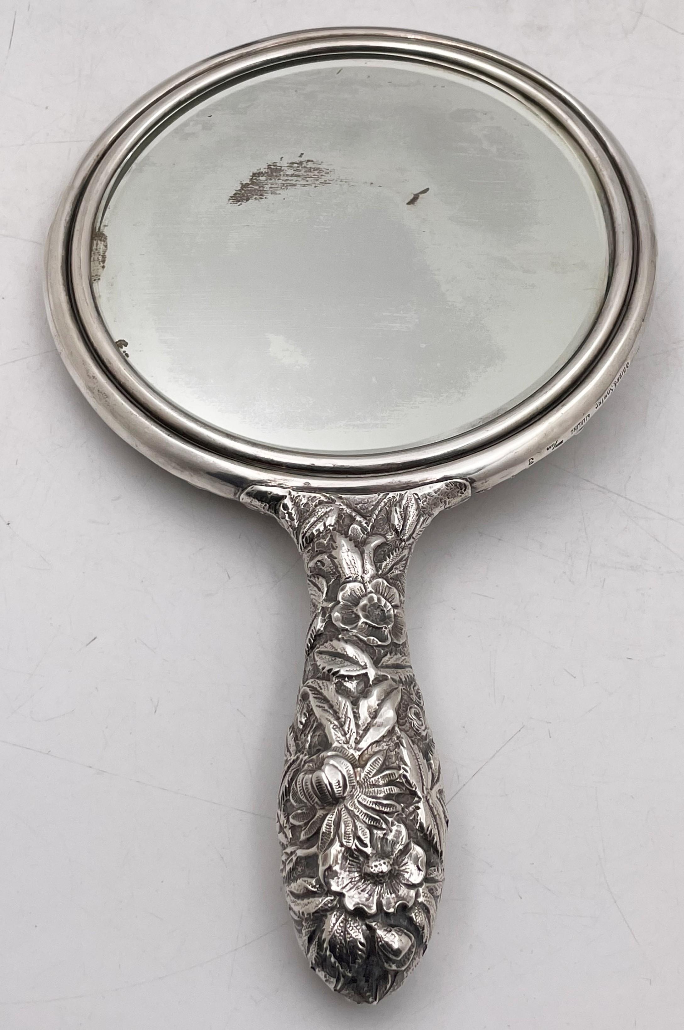 S Kirk & Son Sterling Silver Repousse 19th Century Hand Mirror In Good Condition For Sale In New York, NY