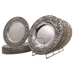 S. Kirk 
Son Sterling Silver Set of 18 Chargers/ Plates in Repousse Pattern