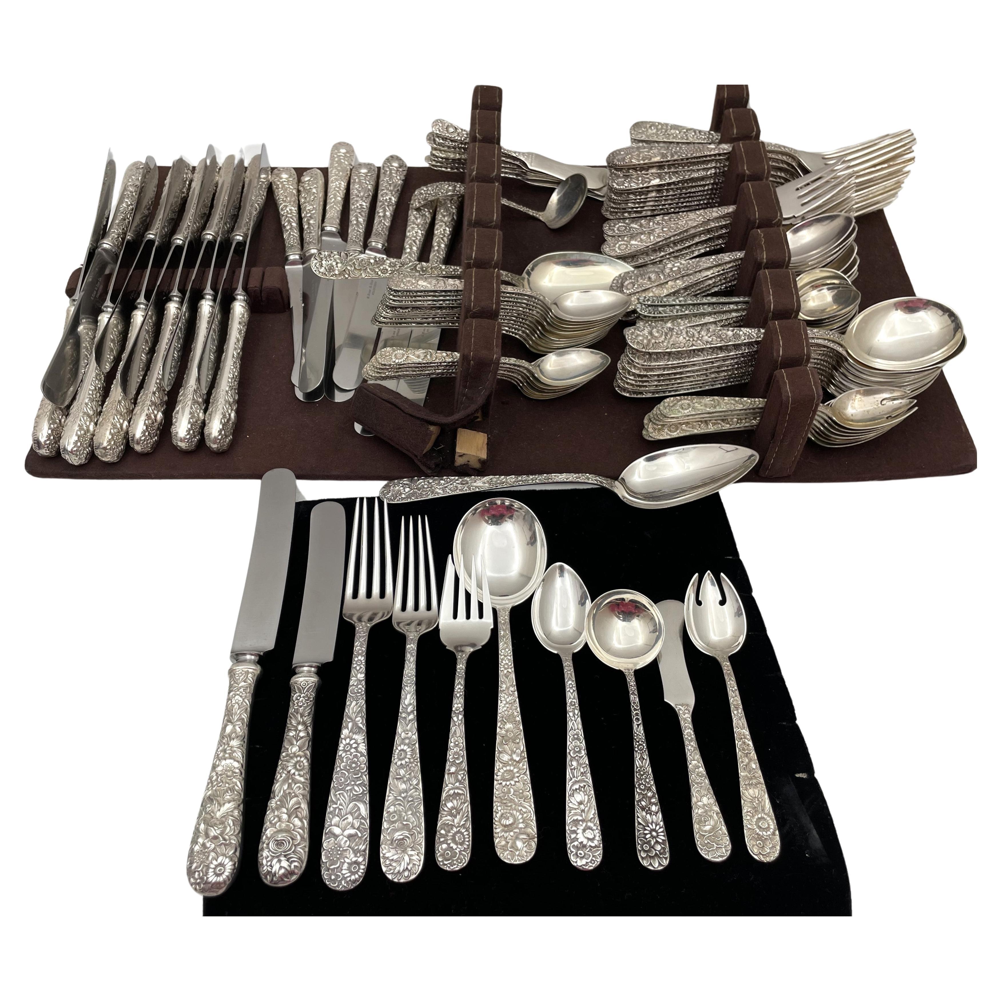 S. Kirk & Sons Old Repousse Sterling Silver 119-Piece Flatware Set for 12