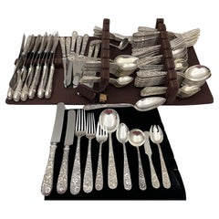 Antique S. Kirk & Sons Old Repousse Sterling Silver 119-Piece Flatware Set for 12