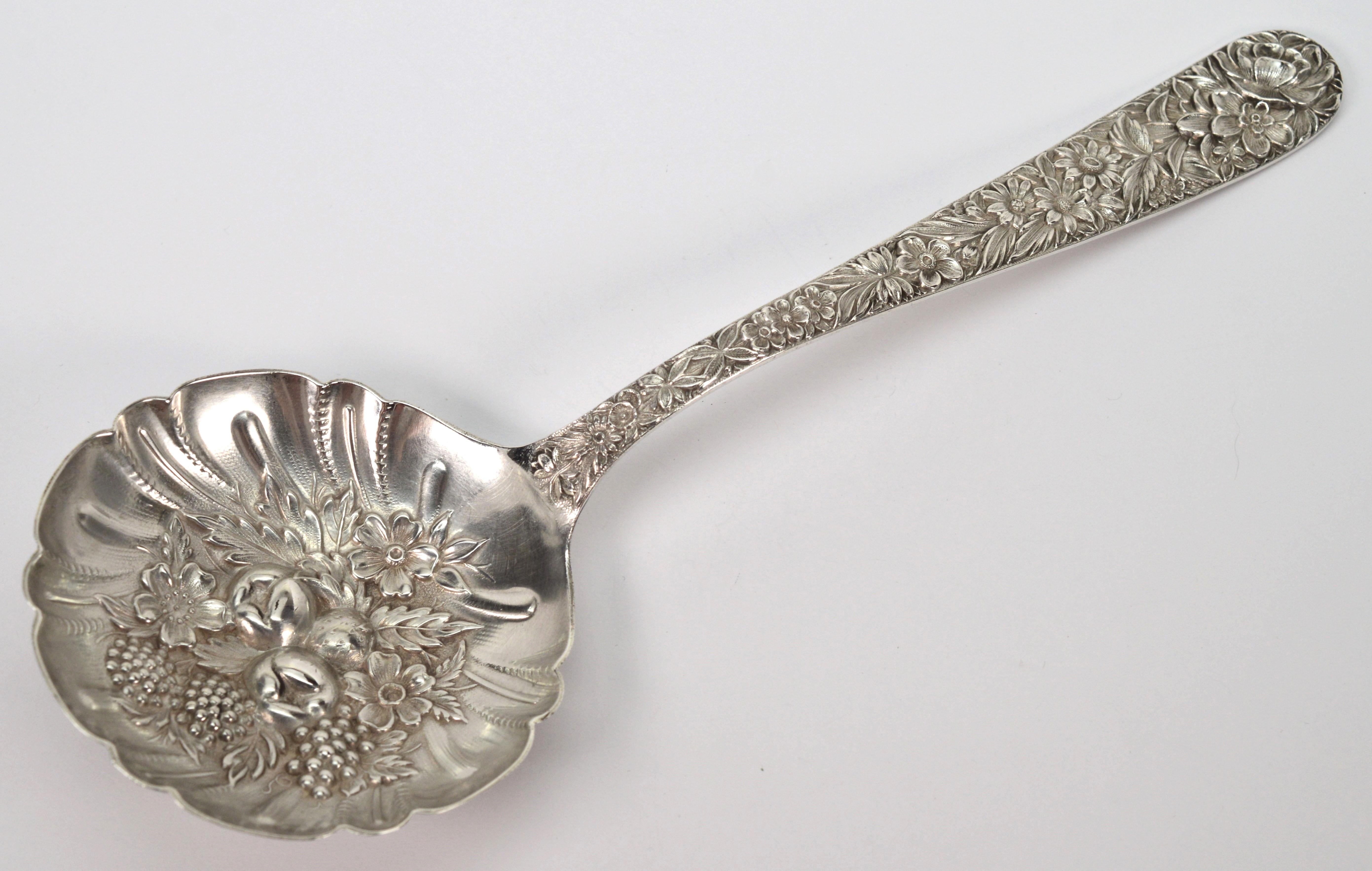 S. Kirk & Sons Rose Berry Repousse Sterling Silver Fruit Compote Spoon  For Sale 3