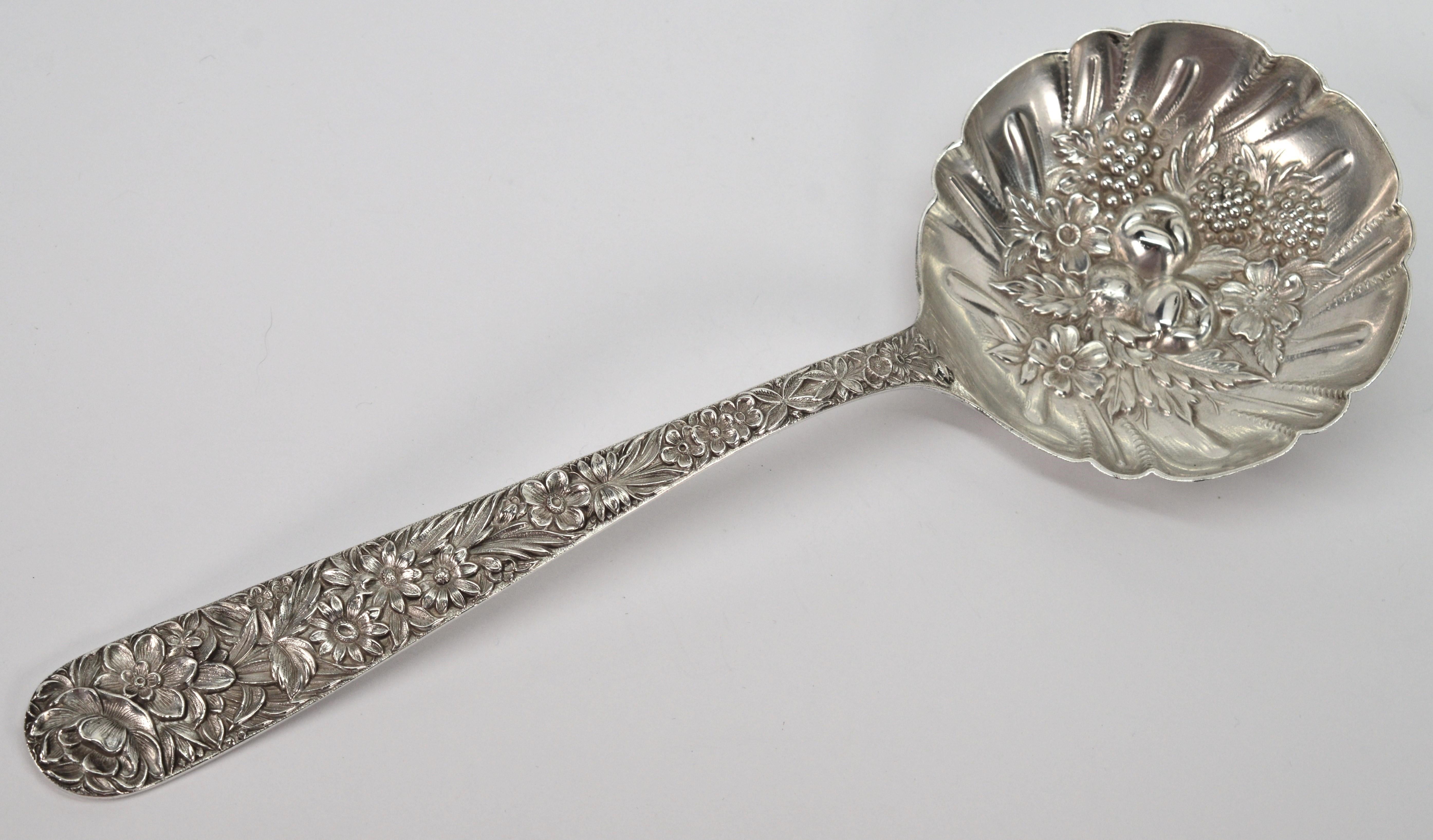 S. Kirk & Sons Rose Berry Repousse Sterling Silver Fruit Compote Spoon  For Sale 4