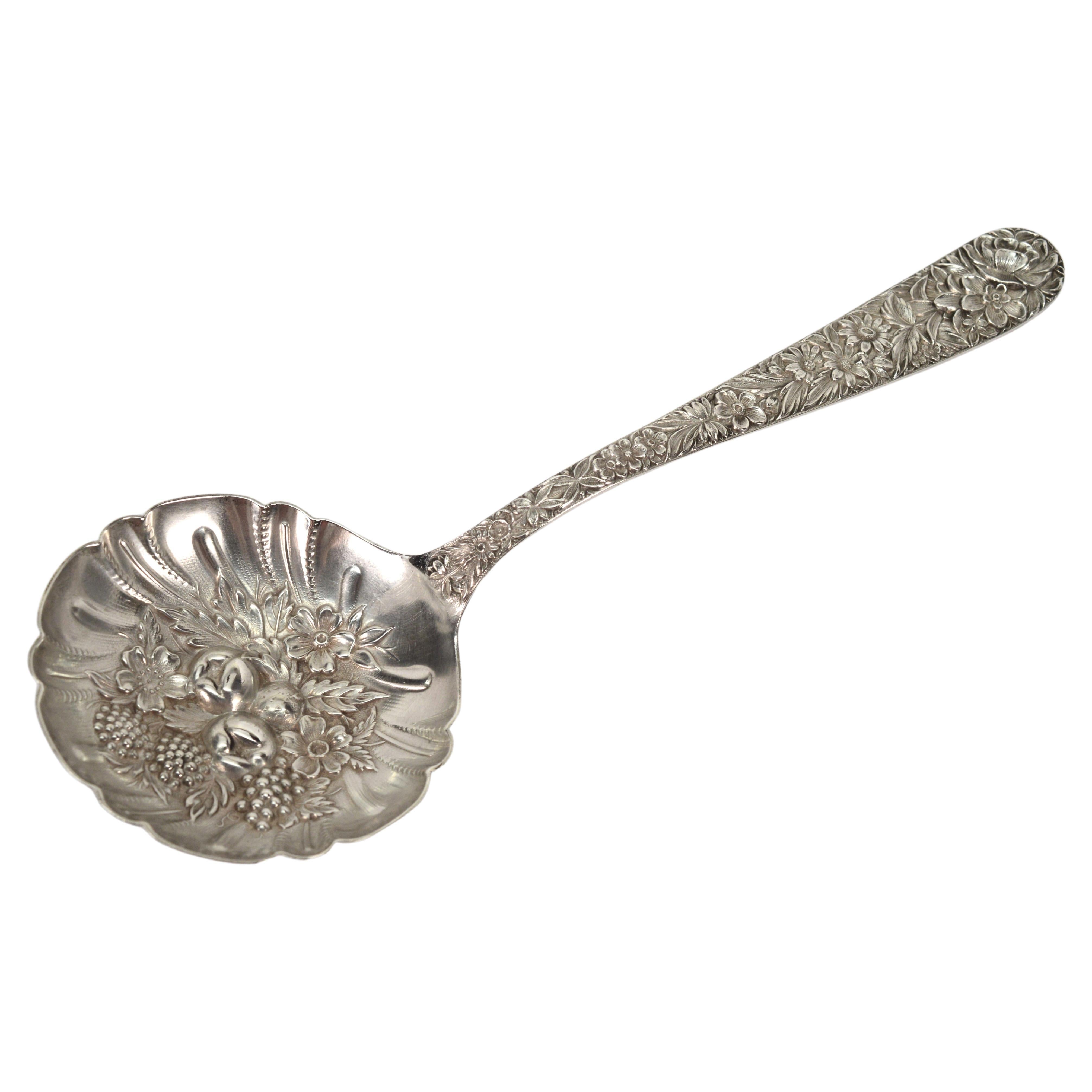 S. Kirk & Sons Rose Berry Repousse Sterling Silver Fruit Compote Spoon  For Sale