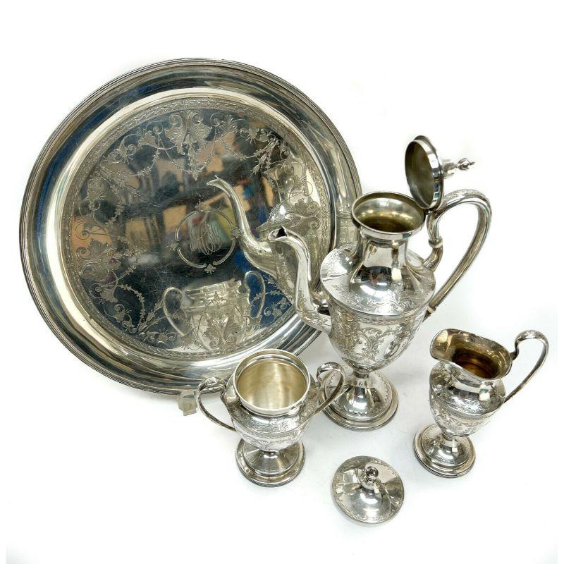 S. Kirk & Sons Sterling Silver Coffee Set Service Florals & Scrolls, circa 1900 In Good Condition In Gardena, CA