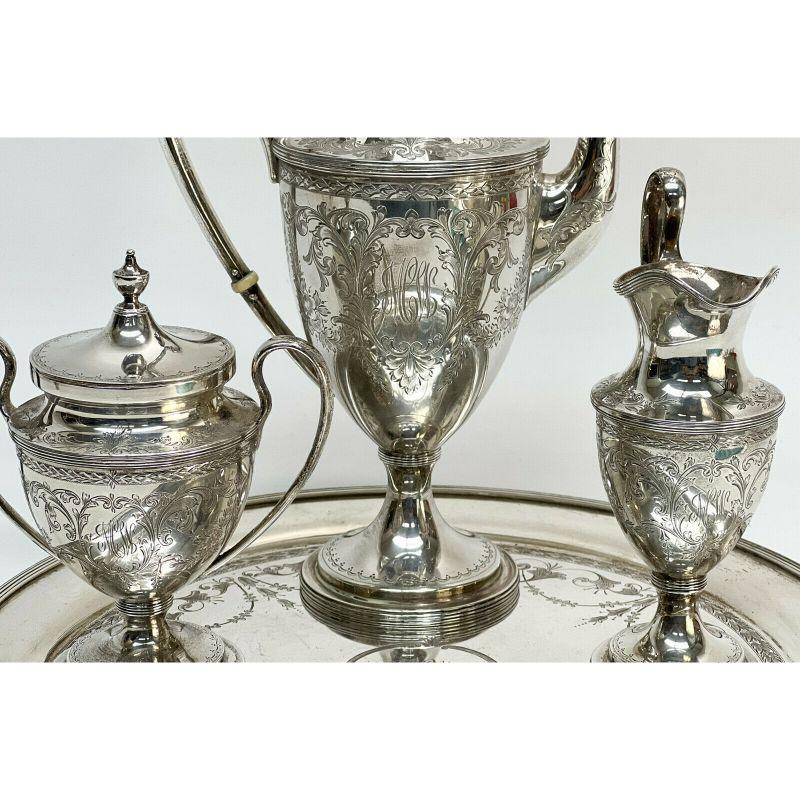 S. Kirk & Sons Sterling Silver Coffee Set Service Florals & Scrolls, circa 1900 1