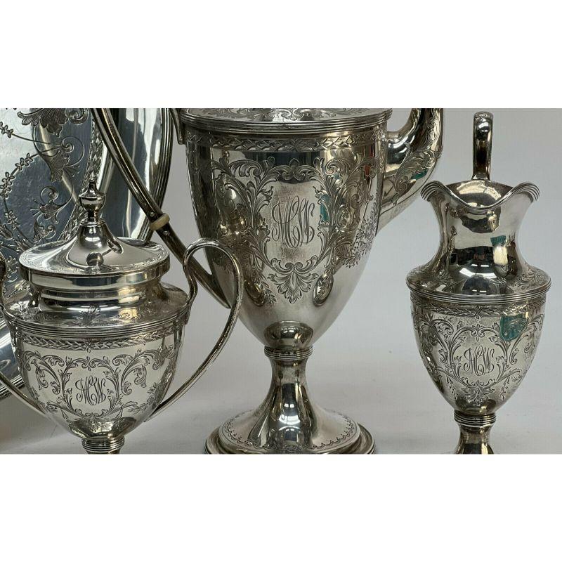 S. Kirk & Sons Sterling Silver Coffee Set Service Florals & Scrolls, circa 1900 2