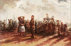 Pittura ad olio di genere bretone della fine del XIX secolo -- Il pescato del giorno