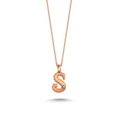 S Large Necklace in 14K Rose Gold with White Diamond by Selda Jewellery